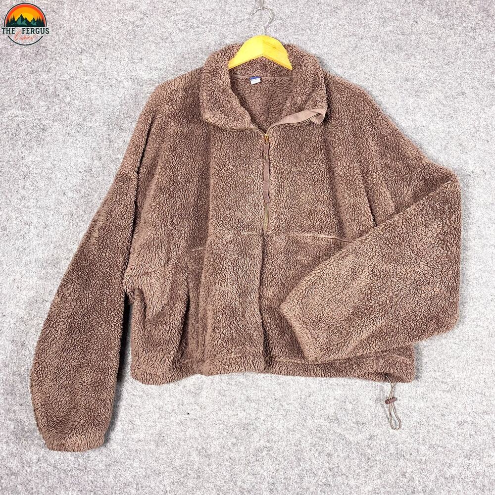 Old Navy Sherpa Sweater Brown Cocoa Fleece 1/4 Zip Pullover Women's Plus Size 2x